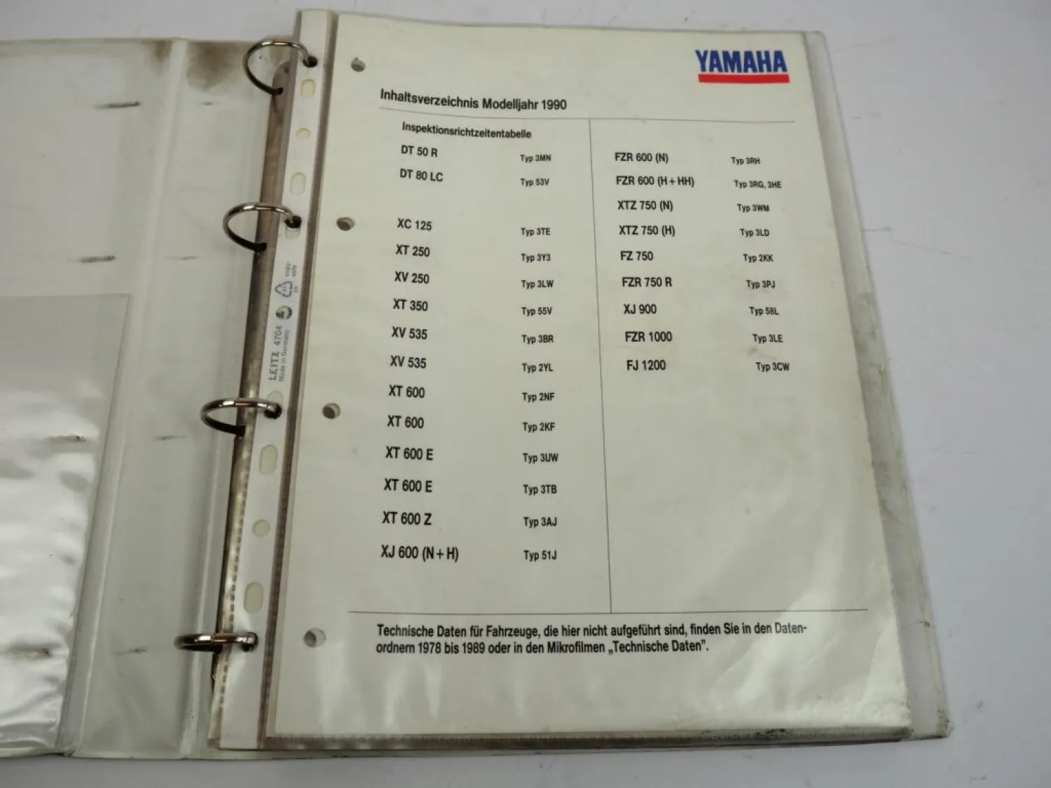Yamaha Service Daten 58 Inspektionsblätter 1990 1991 Zweirad Inspektionsblatt