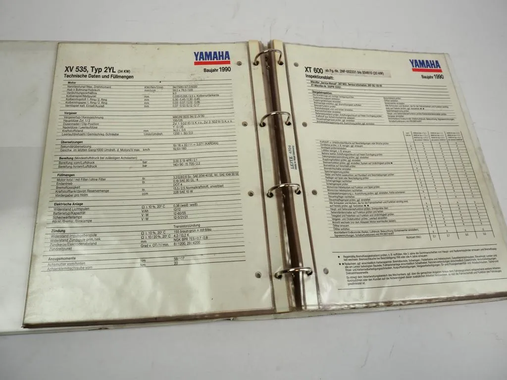 Yamaha Service Daten 58 Inspektionsblätter 1990 1991 Zweirad Inspektionsblatt