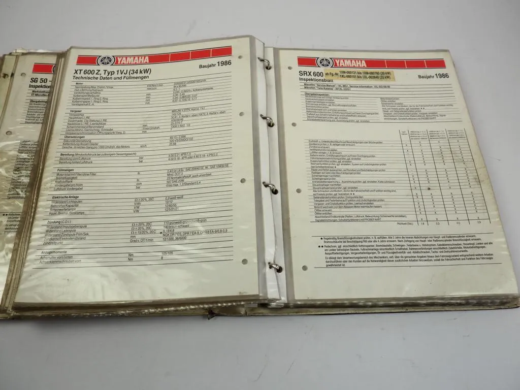 Yamaha Service Daten 73 Inspektionsblätter 1984 -1987 Zweirad Inspektionsblatt