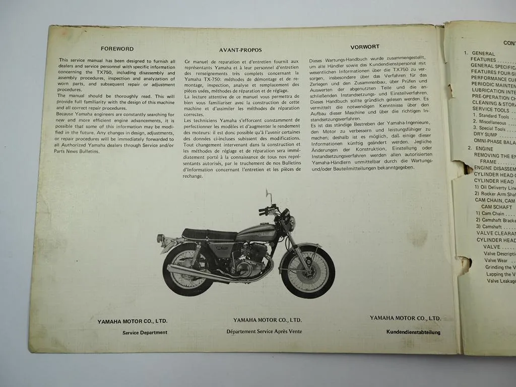 Yamaha TX750 Werkstatthandbuch Reparaturanleitung 1973