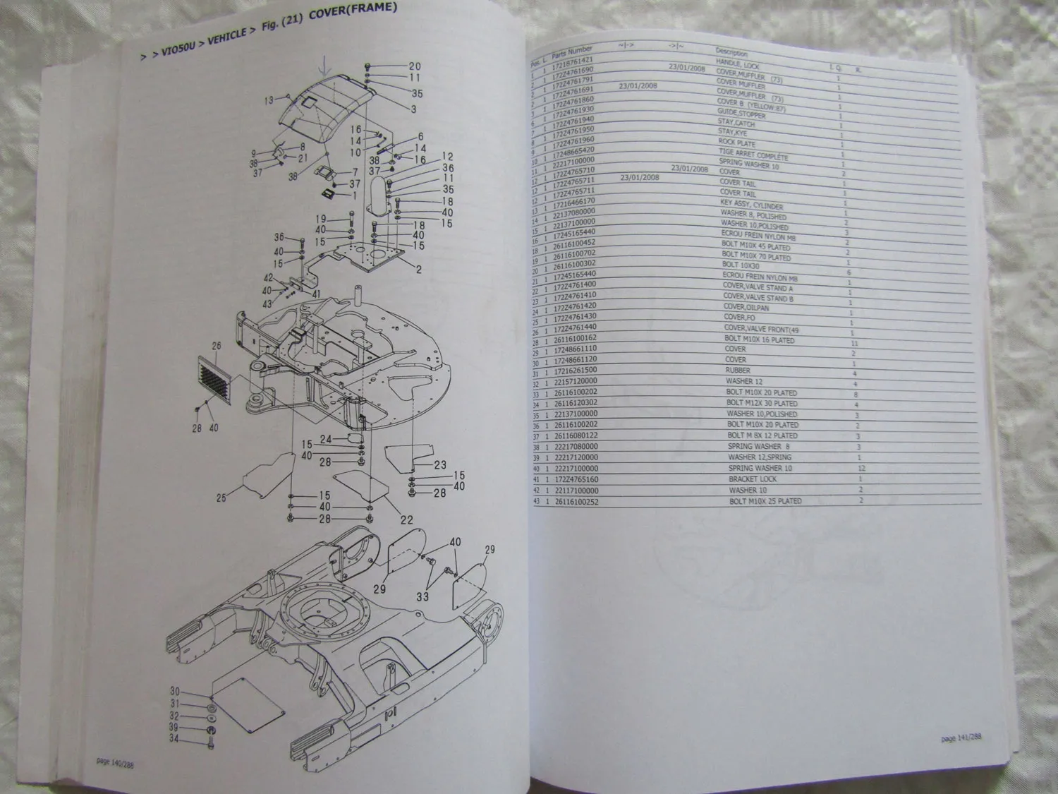 Yanmar Universal ViO50 Crawler Excavator Spare Parts List 04/2008