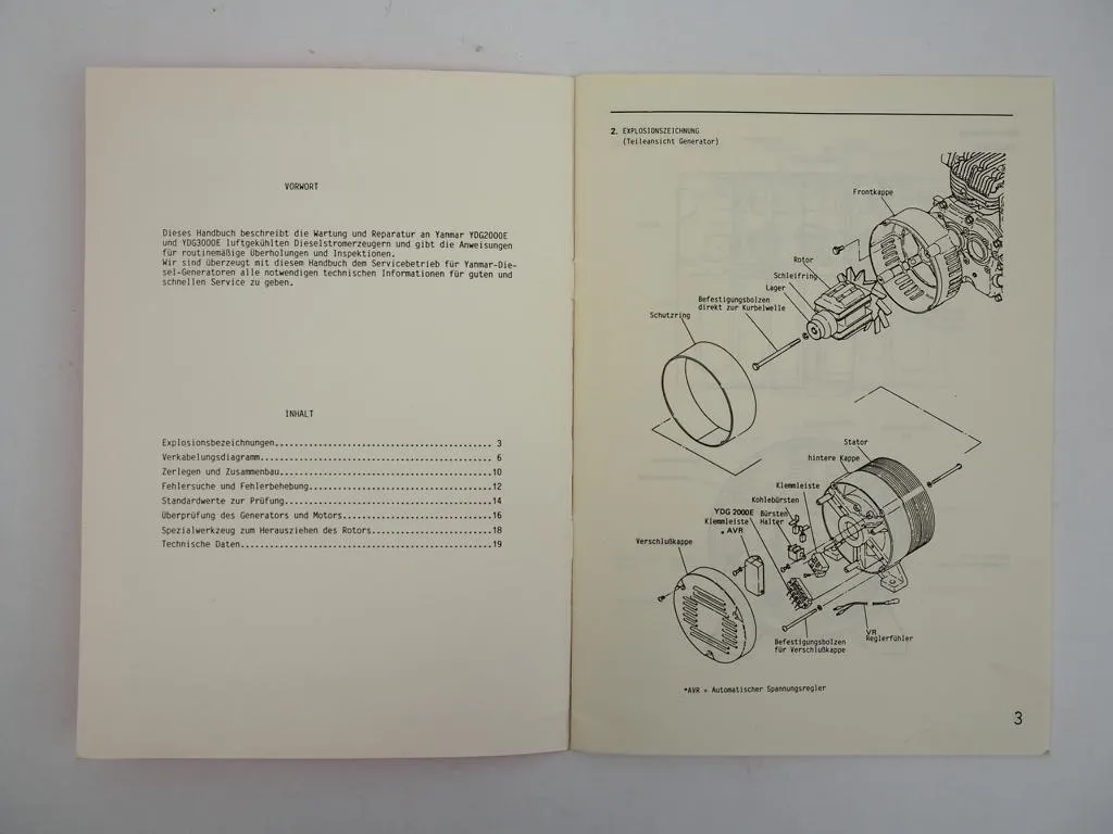 Yanmar YDG 2000E 3000E Diesel Stromerzeuger Werkstatthandbuch