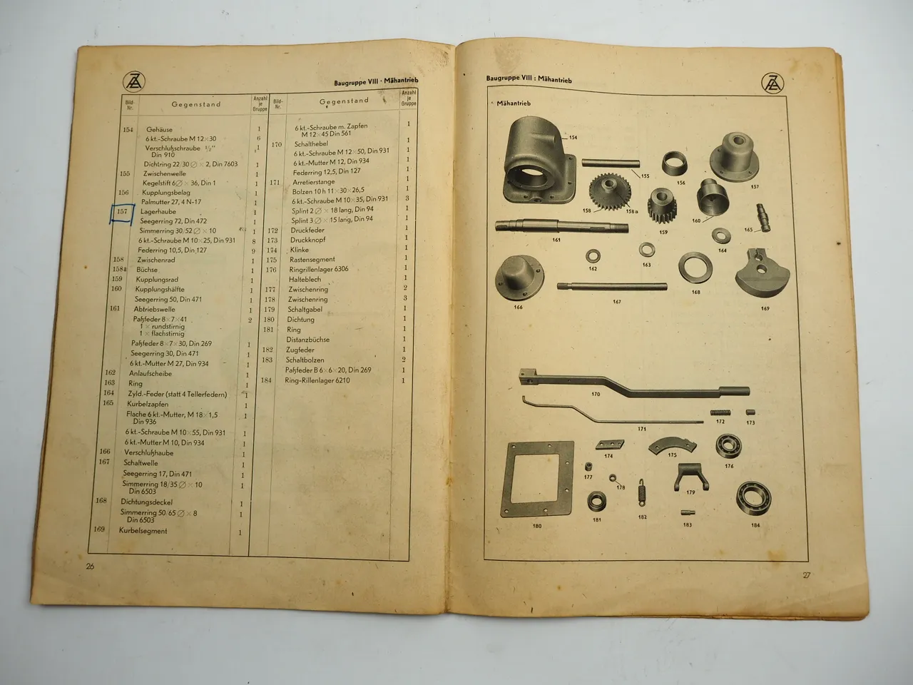 ZA Renk SG 28-4 Schlepper Getriebe Betriebsanleitung Ersatzteilliste 1950er J.