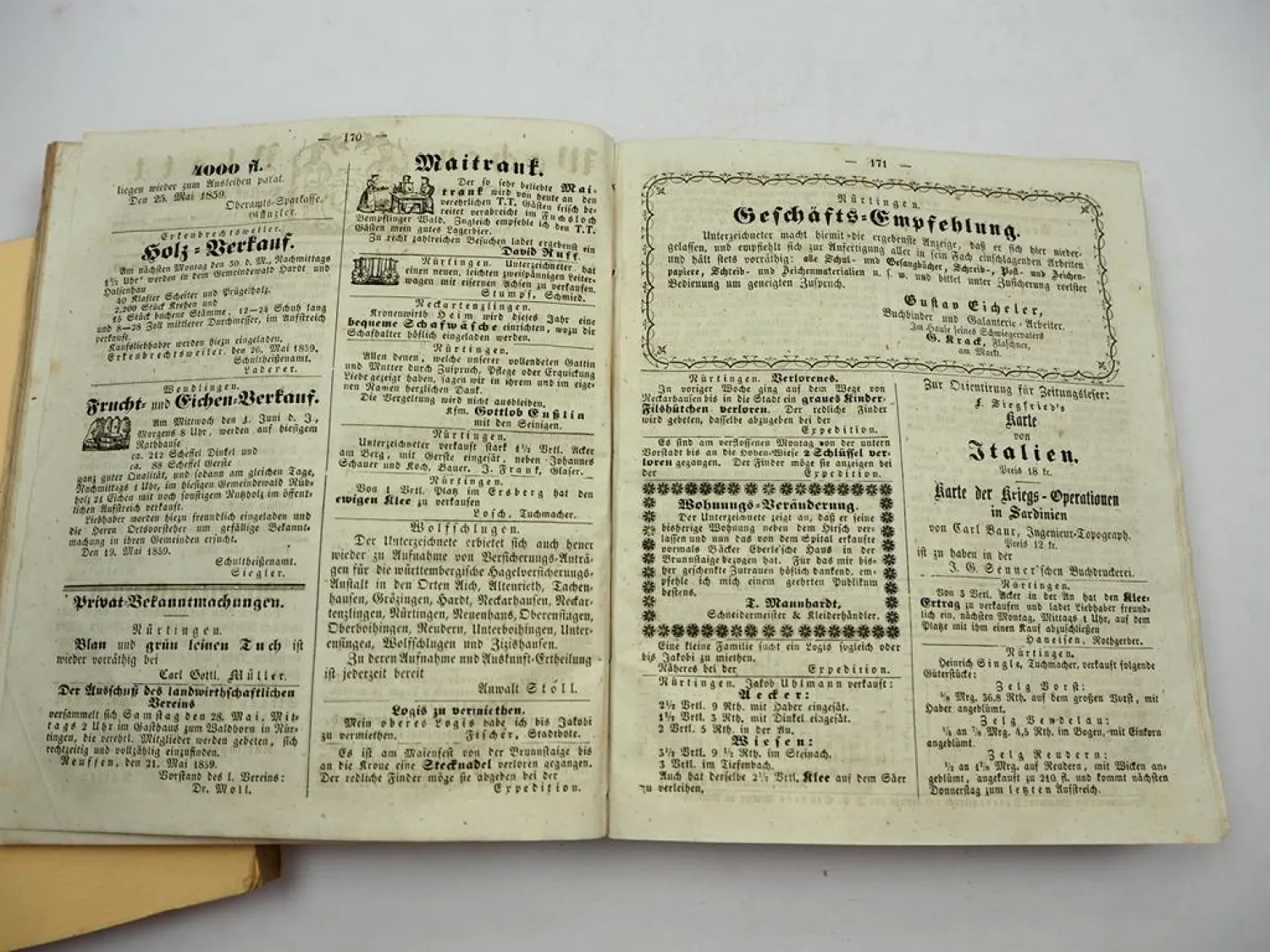 Zeitschrift Wochenblatt Oberamtsbezirk Nürtingen Stuttgart Jahrgänge 1842/53/59