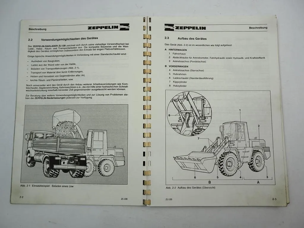 Zeppelin ZL12 B Radlader Betriebsanleitung Wartungsanleitung 1990