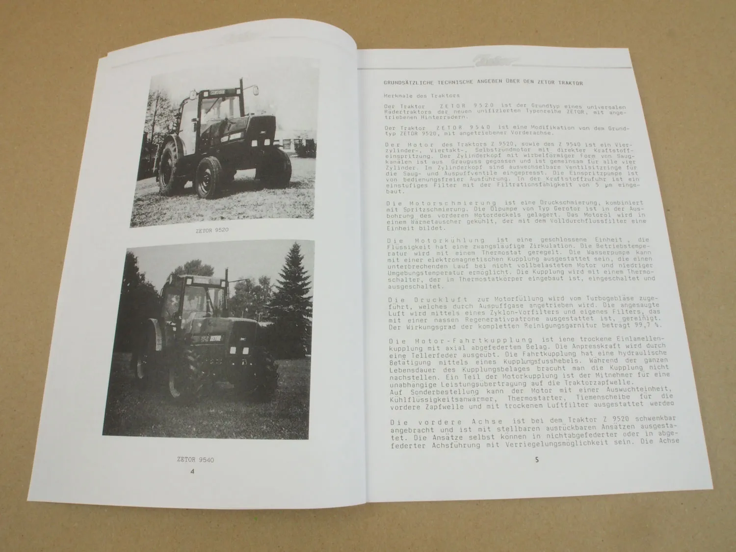 Zetor 9520 9540 Bedienungsanleitung Betriebsanleitung 1990