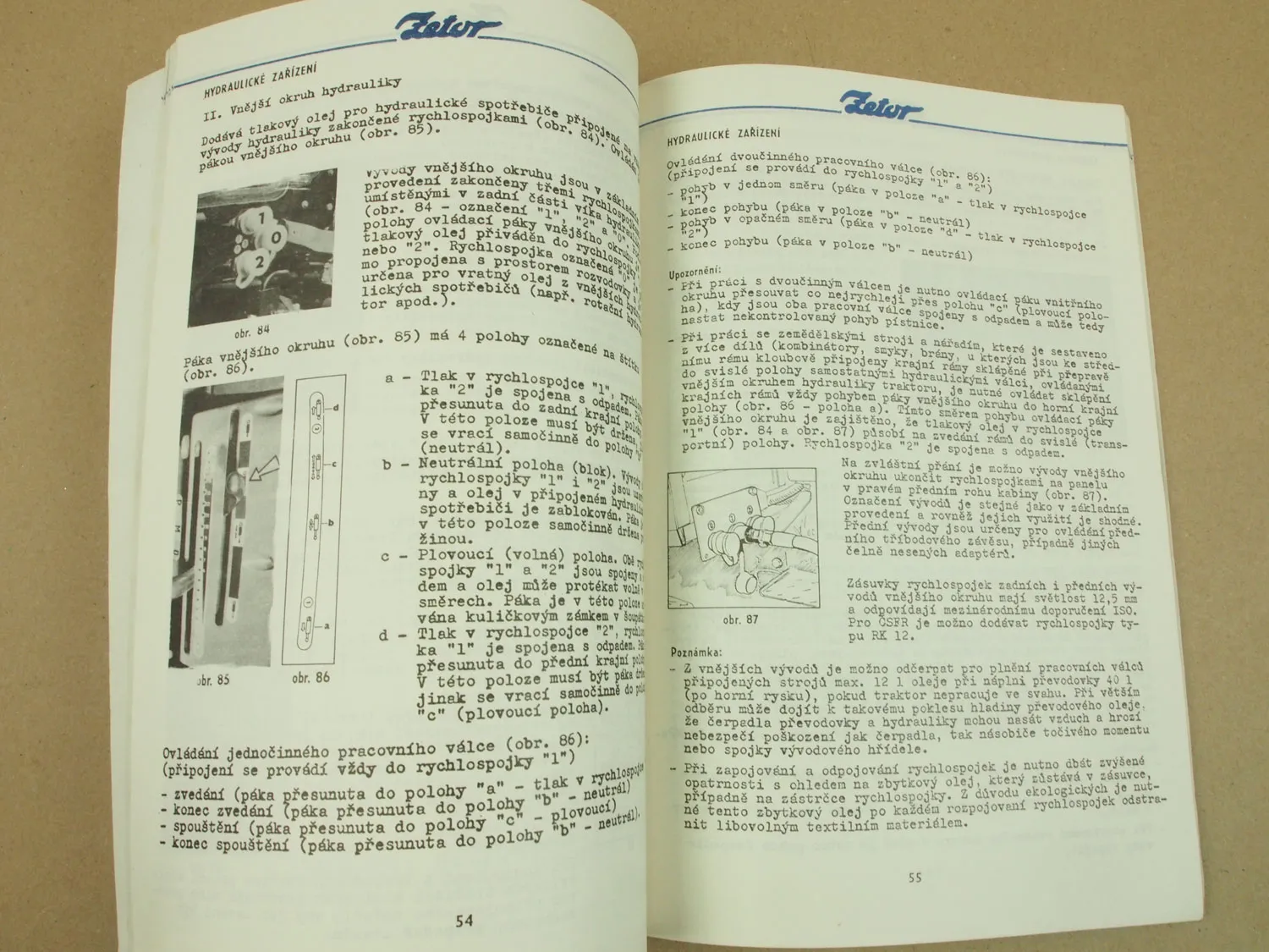 Zetor 9520 9540 Bedienungsanleitung in tschechisch Navod k obsluze 1990