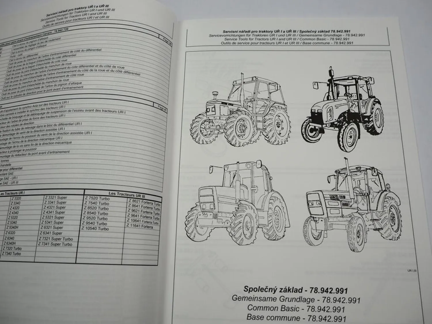 Zetor Servicevorrichtungen Service Tools Werkzeuge für Traktoren UR I & III
