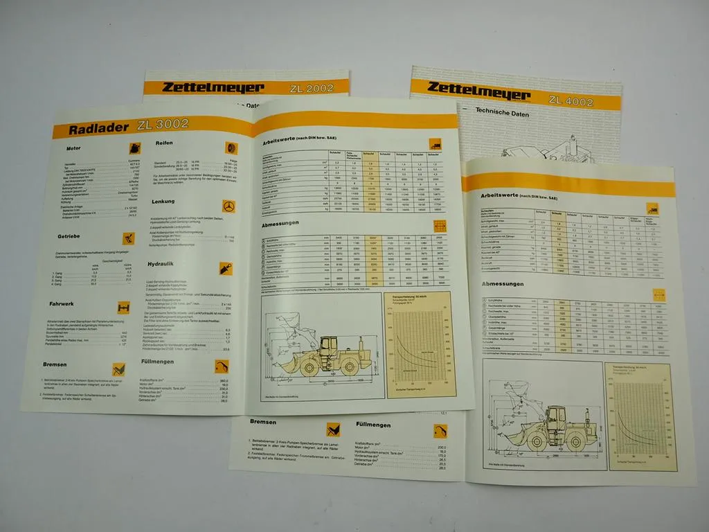 Zettelmeyer ZL 1801 2002 3002 4002 Radlader 4x Prospekt Technische Daten 1989