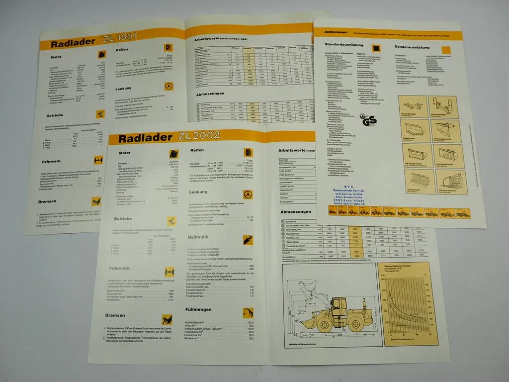 Zettelmeyer ZL 1801 2002 3002 Radlader 3x Prospekt Technische Daten 1988/89