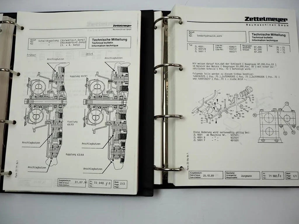 Zettelmeyer ZL 401 501 601 801 1001 - 4001 5001 Technische Mitteilung 1988-1992