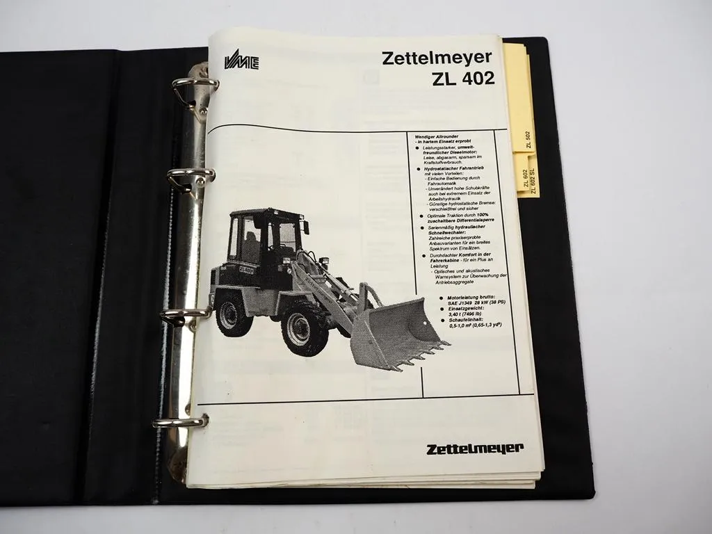 Zettelmeyer ZL 402 502 602 602SL Radlader Verkaufshandbuch 1990