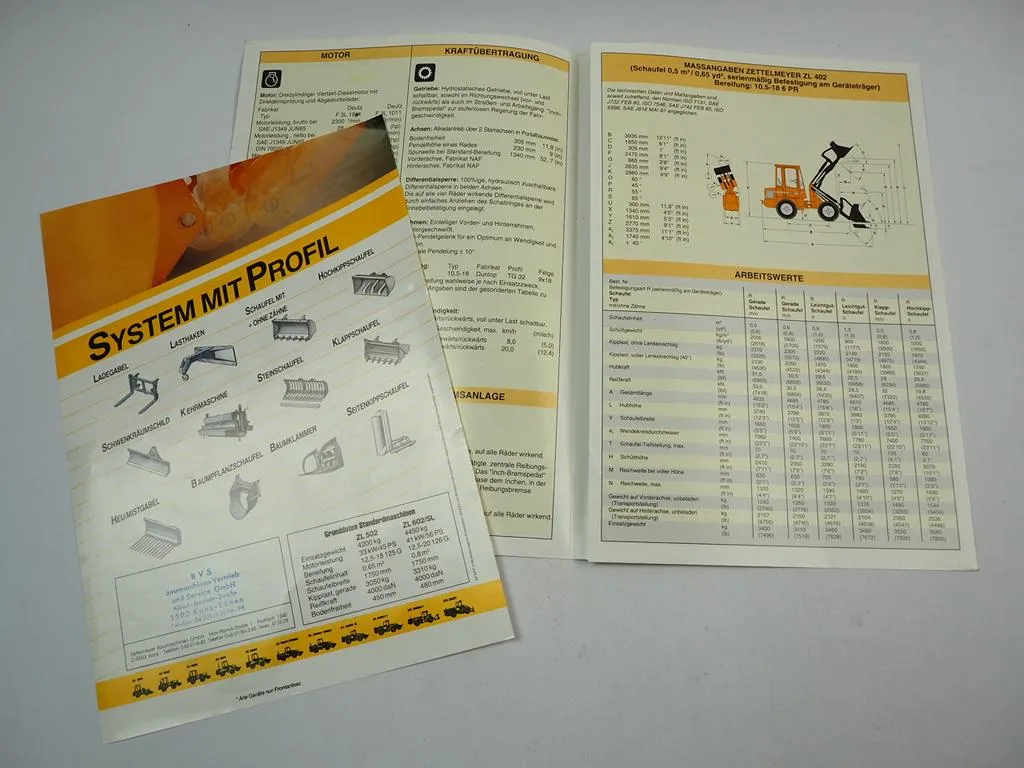 Zettelmeyer ZL 402 502 602 Radlader 2x Prospekt 1990er Jahre