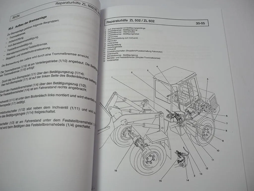 Zettelmeyer ZL 502 602 B/C Reparaturhilfe Bremsanlage Bremsen Werkstatthandbuch
