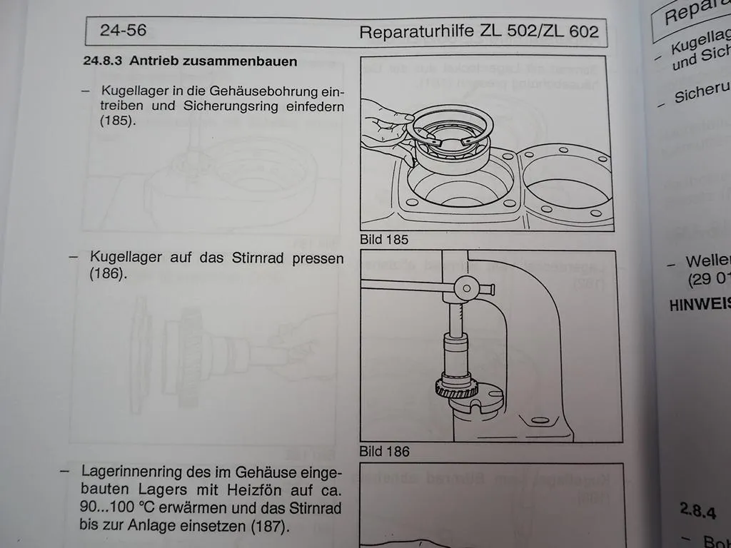 Zettelmeyer ZL 502 602 S/Si B/C Reparaturhilfe Getriebe Achsen Werkstatthandbuch