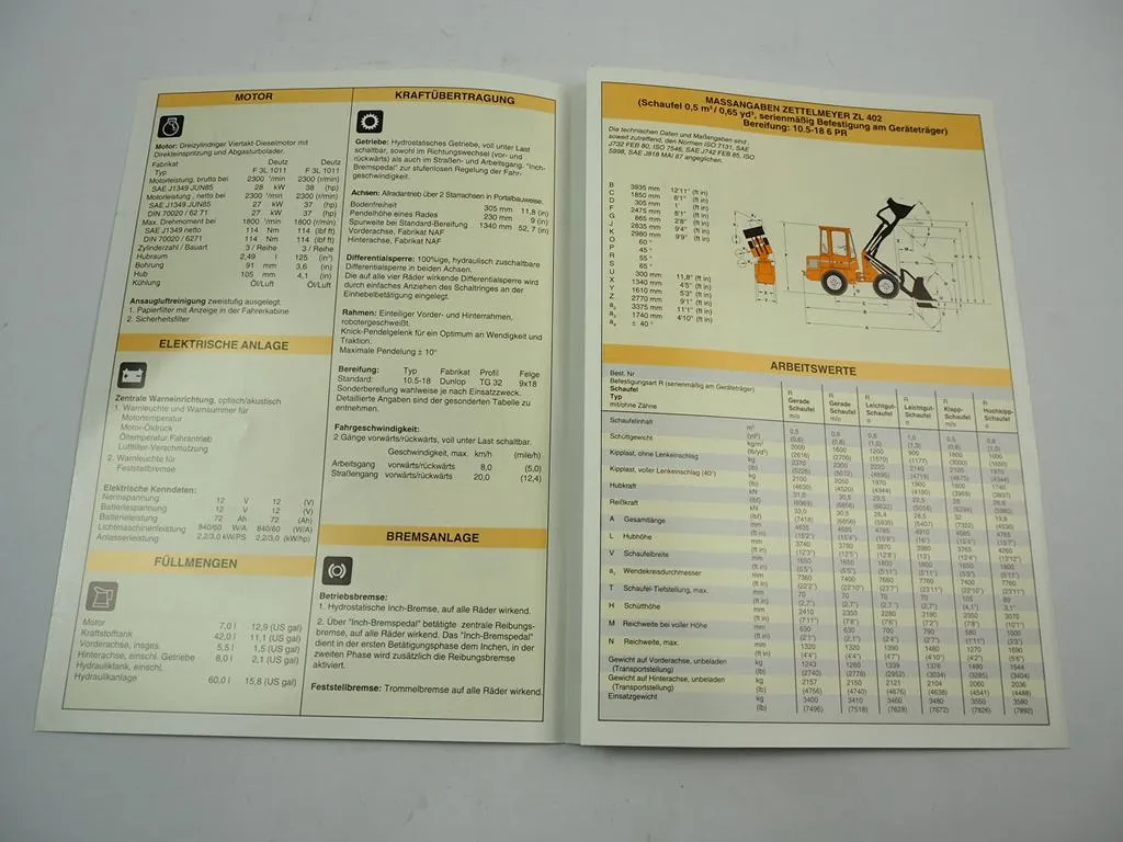 Zettelmeyer ZL402 Radlader Prospekt 1992