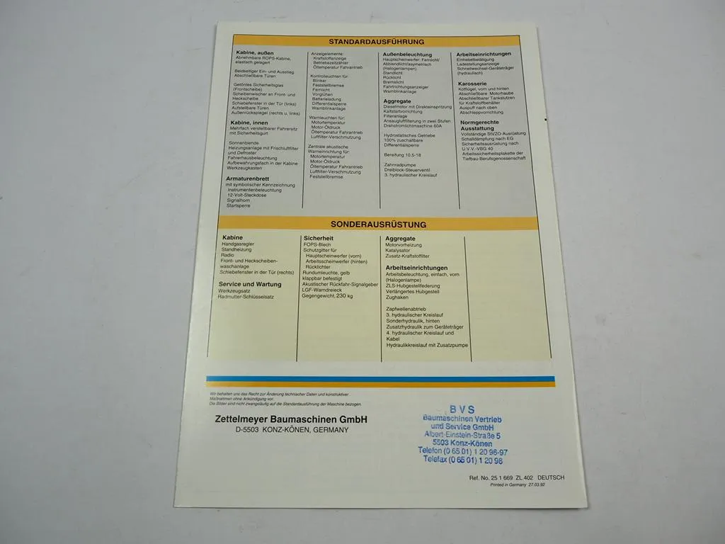 Zettelmeyer ZL402 Radlader Prospekt 1992
