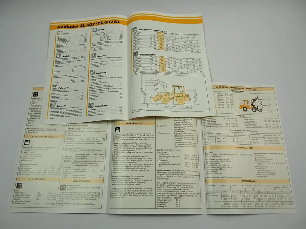 Zettelmeyer ZL602 ZL602SL Radlader 2x Prospekt Technische Daten 1990/92