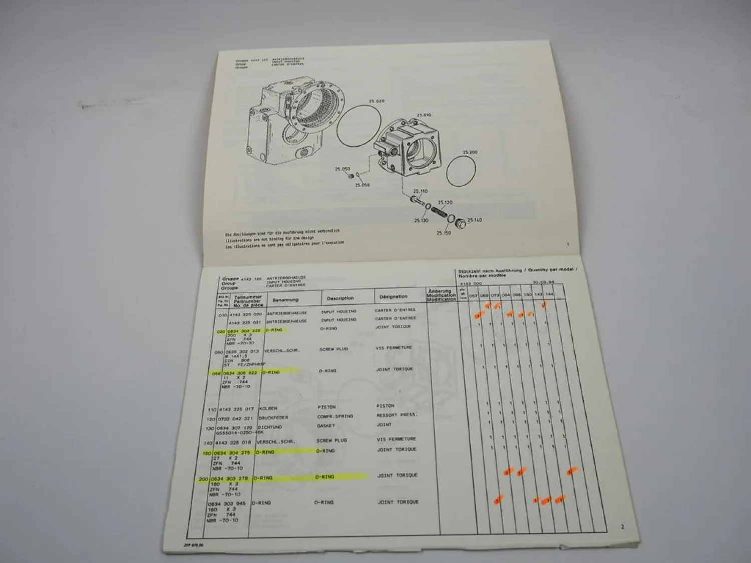 ZF 2HL 100 Achsverteilergetriebe Ersatzteilliste Liebherr Parts List 03/1994