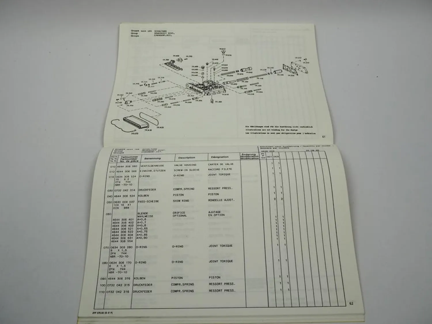 ZF 3 WG-250 Hydromedia Getriebe für Baumaschinen Ersatzteilliste Parts List 1995