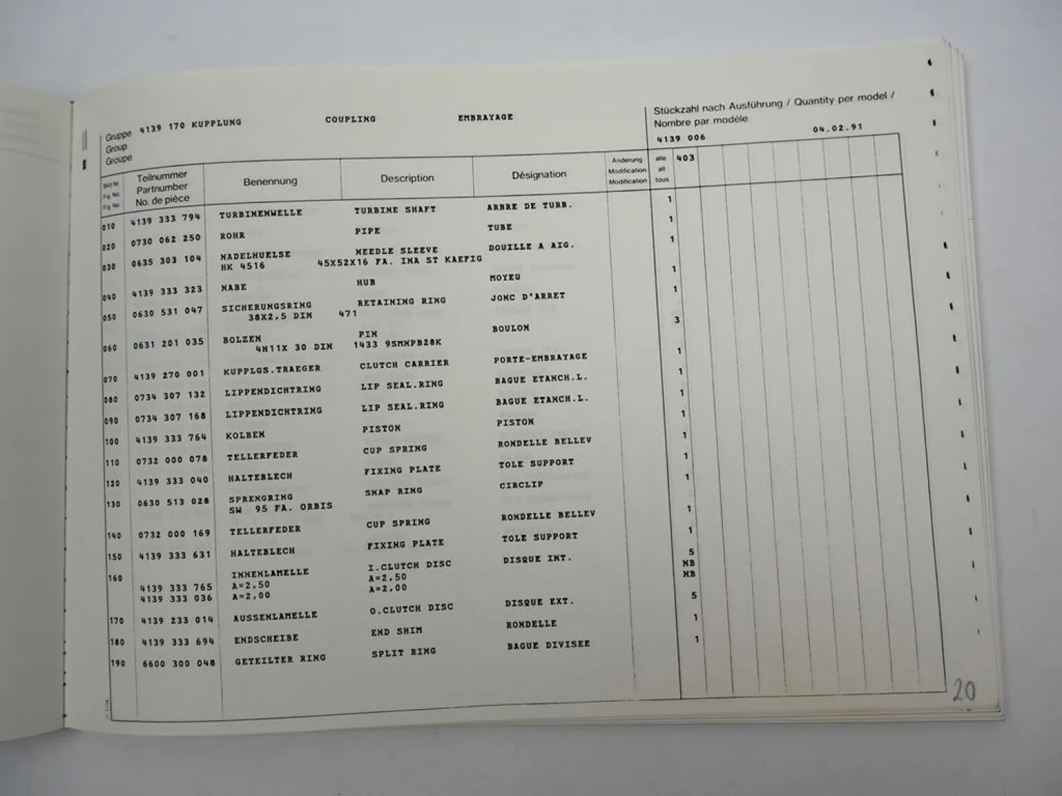 ZF 4 HP 500 Ecomat Getriebe Ersatzteilliste Mercedes Benz NAW Parts List 02/1991