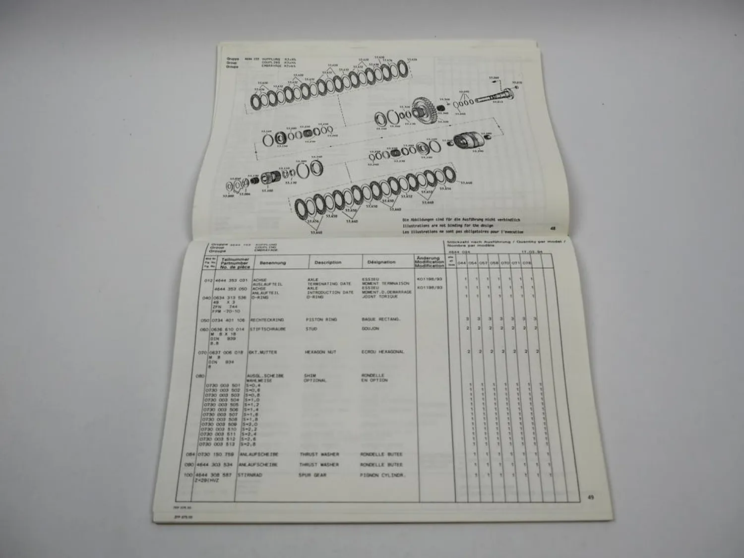 ZF 4 WG-200 Hydromedia Getriebe Ersatzteilliste Zettelmeyer Case Kaeble 03/1994