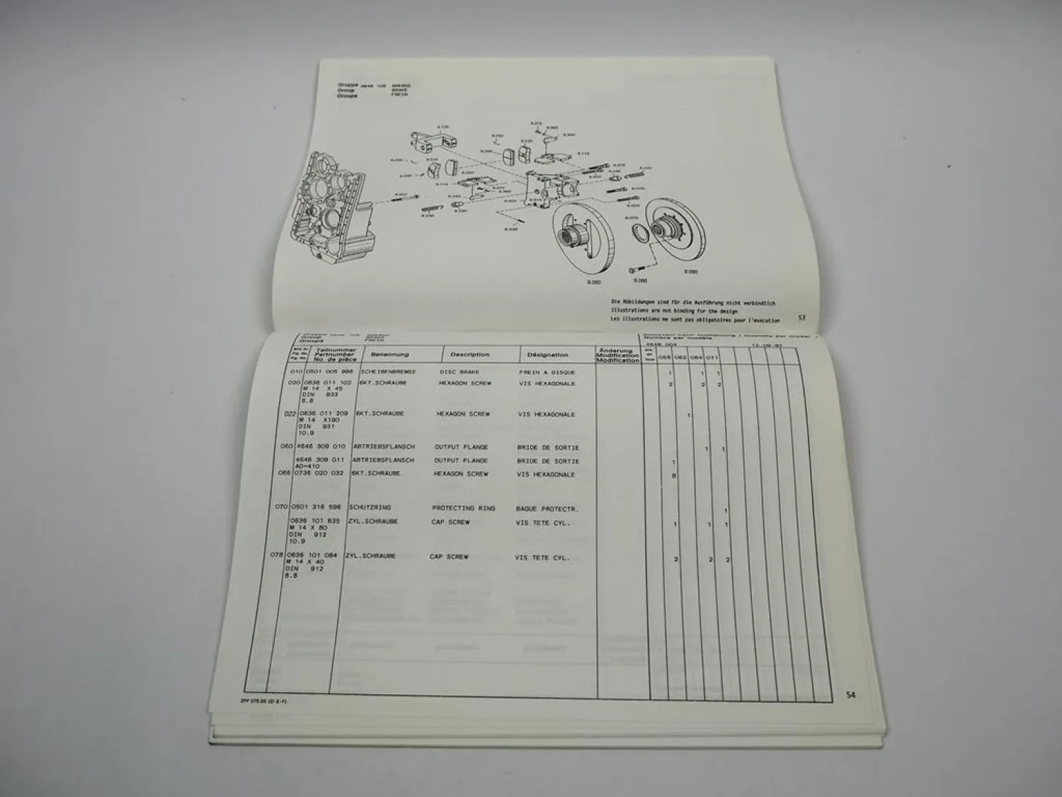 ZF 4 WG-250 Hydromedia Getriebe für Baumaschinen Ersatzteilliste Parts List 93