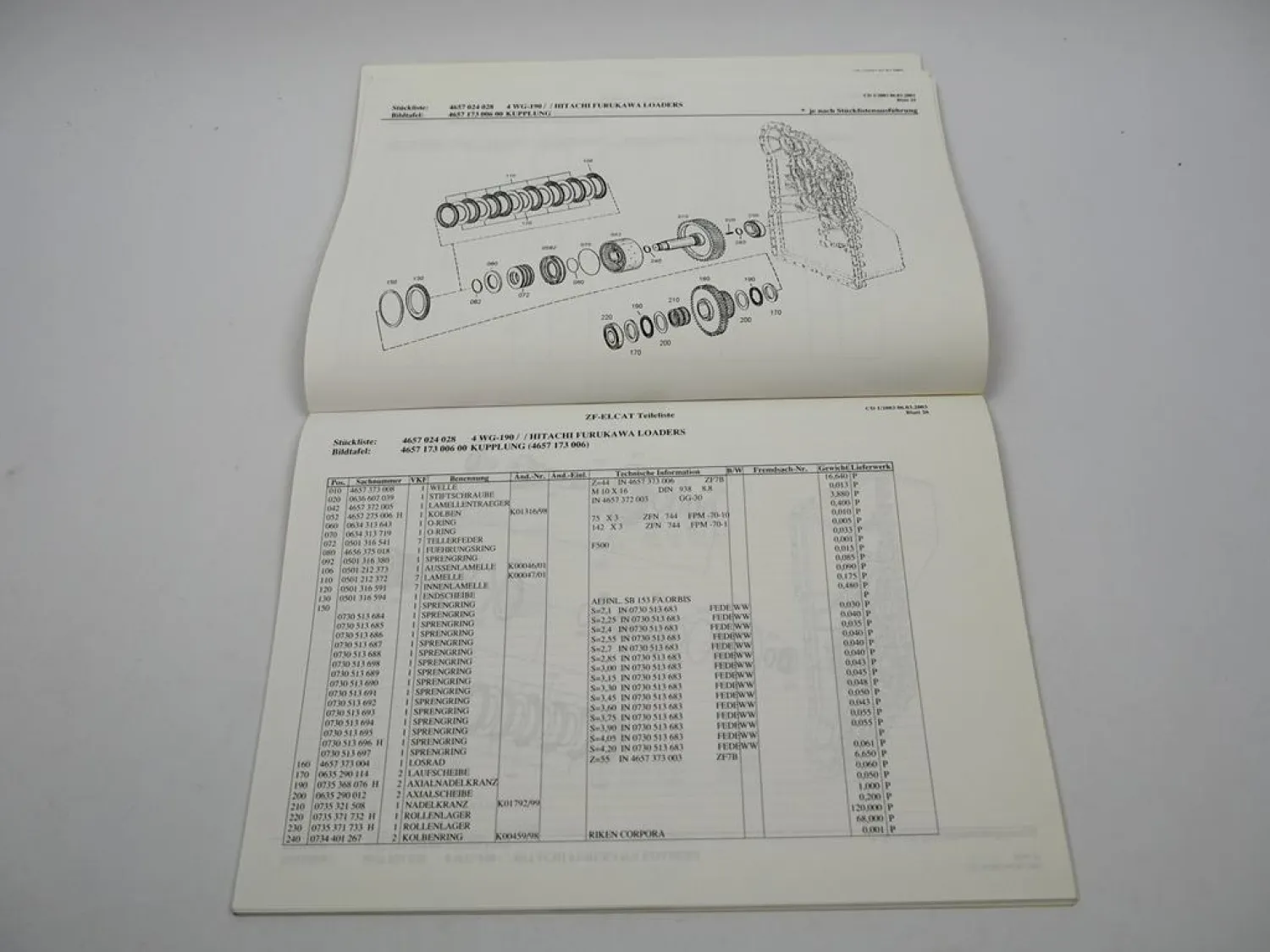 ZF 4WG-190 Hydromedia Getriebe Ersatzteilliste Hitachi Furukawa Technische Daten