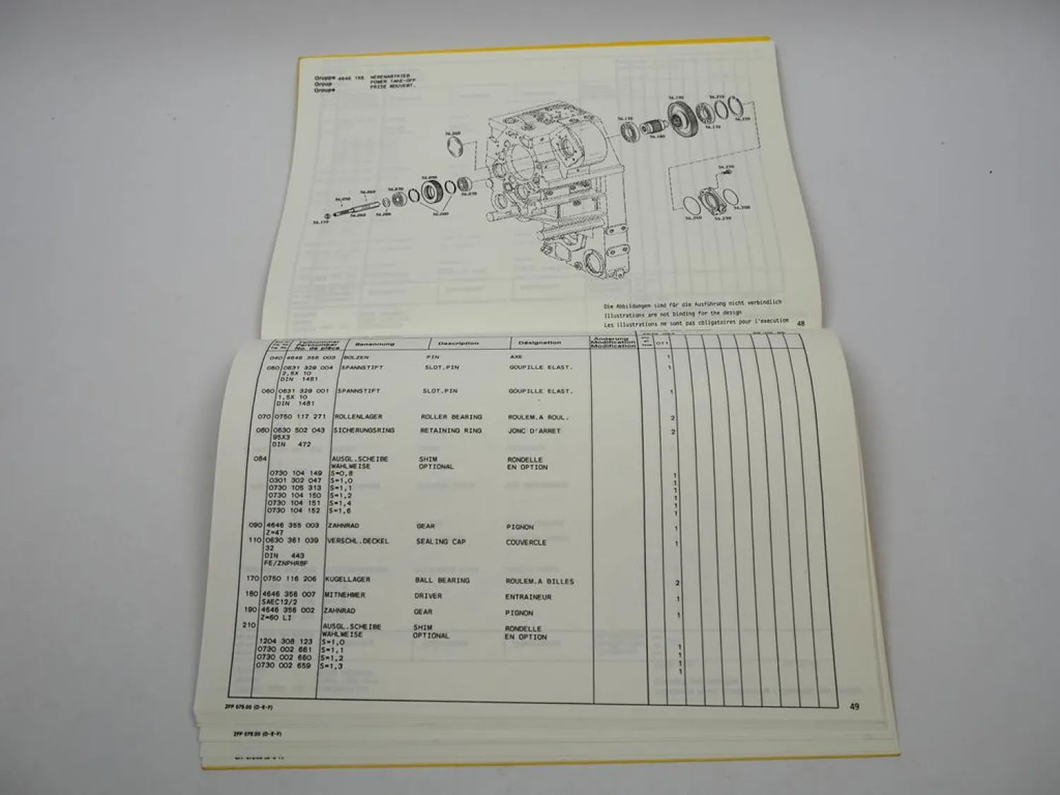 ZF 4WG-260 Hydromedia Getriebe Ersatzteilliste John Deere JCB Liebherr Kaelble 96