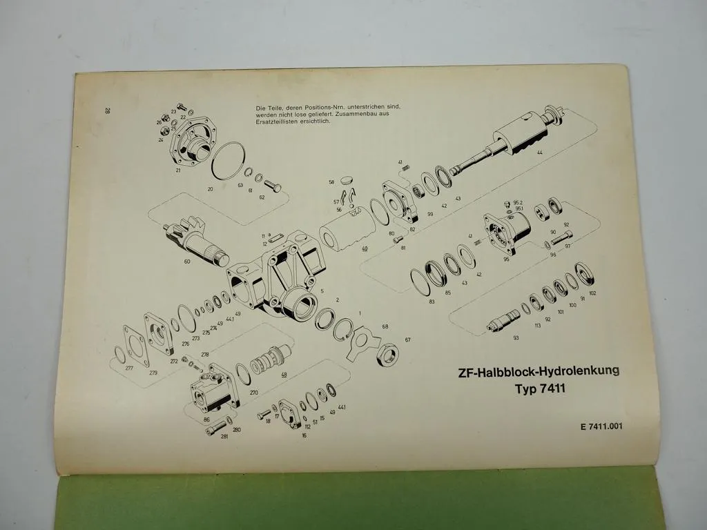 ZF 7411 Halbblock-Hydrolenkung Reparaturanleitung Ersatzteilliste 1976