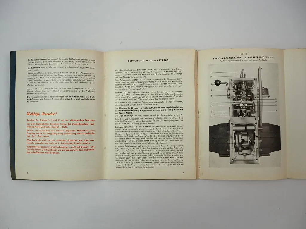 ZF A-205 A205 Schlepper Triebwerk Betriebsanleitung Ersatzteilliste 1960