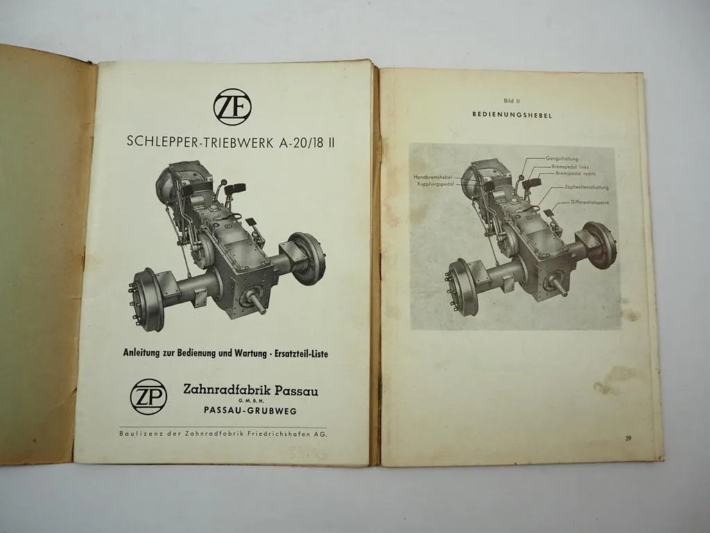 ZF A20 A-20 18 II Getriebe Schleppertriebwerk Betriebsanleitung Ersatzteilliste