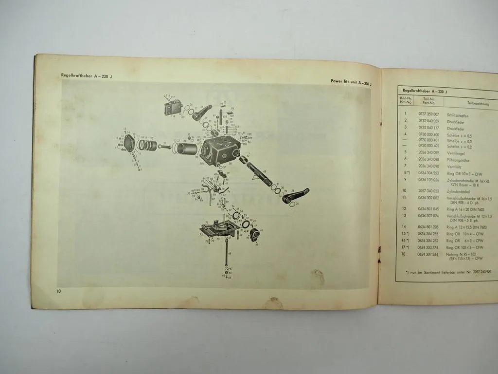 ZF A230J A-230J Regelkraftheber Betriebsanleitung Ersatzteilliste 1966