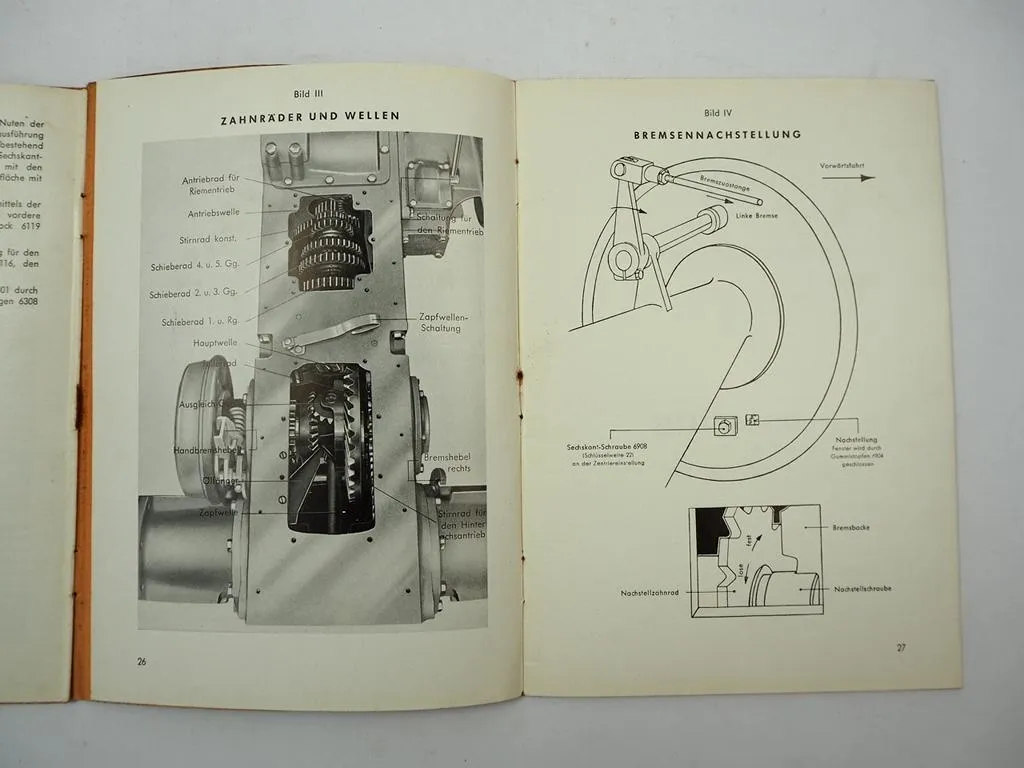 ZF A26 A-26 Getriebe Schleppertriebwerk Betriebsanleitung Ersatzteilliste 1954