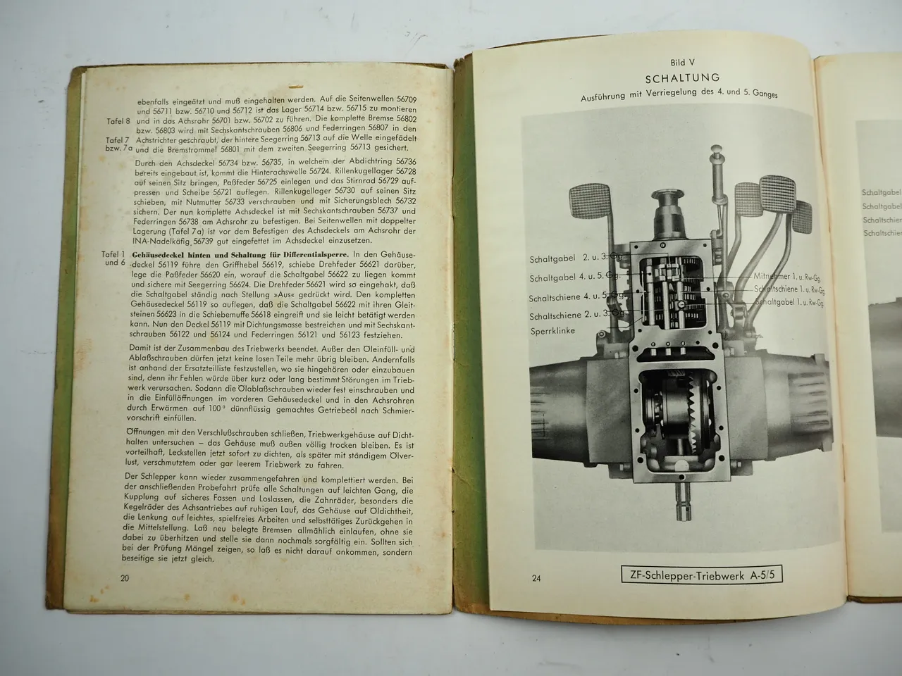 ZF A5/5 A5/6 Schlepper Triebwerk Bedienungsanleitung Ersatzteilliste 1956