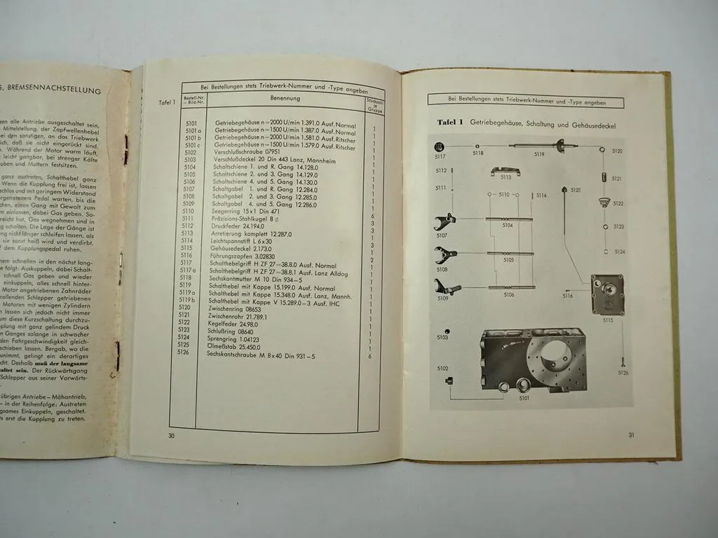 ZF A5 A-5 Getriebe Schleppertriebwerk Betriebsanleitung Ersatzteilliste 1955