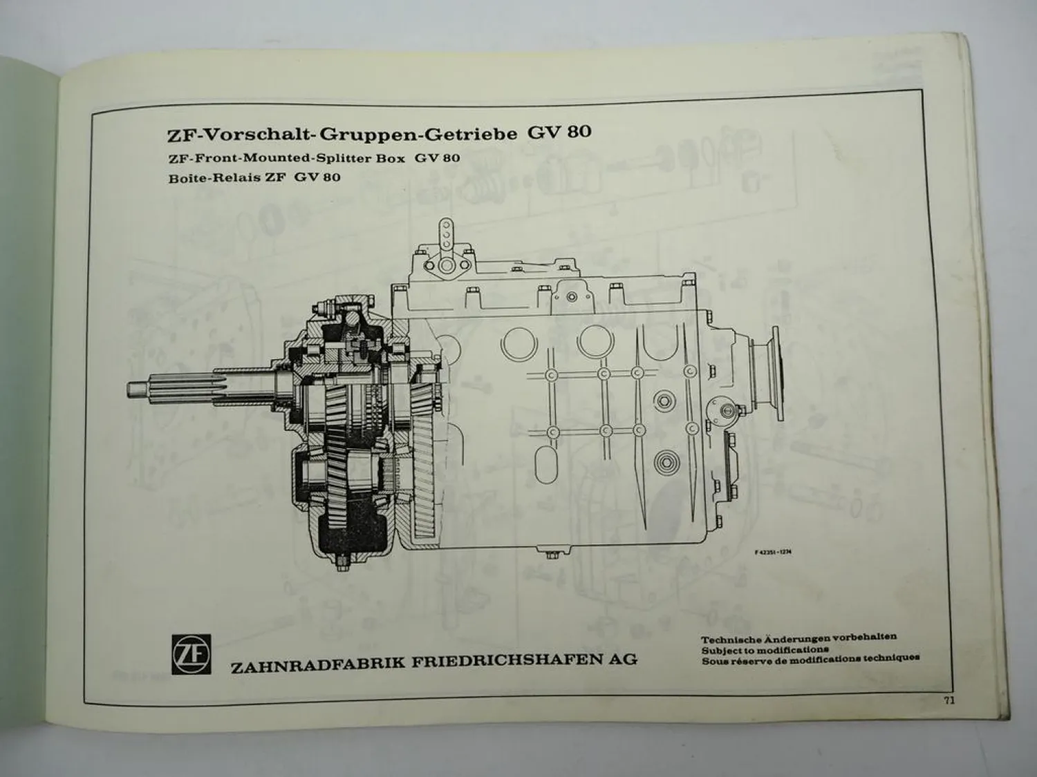 ZF AK 6-65 Allklauen Getriebe mit GV 80 & NMV 80/1 Ersatzteilliste MAN 04/1979