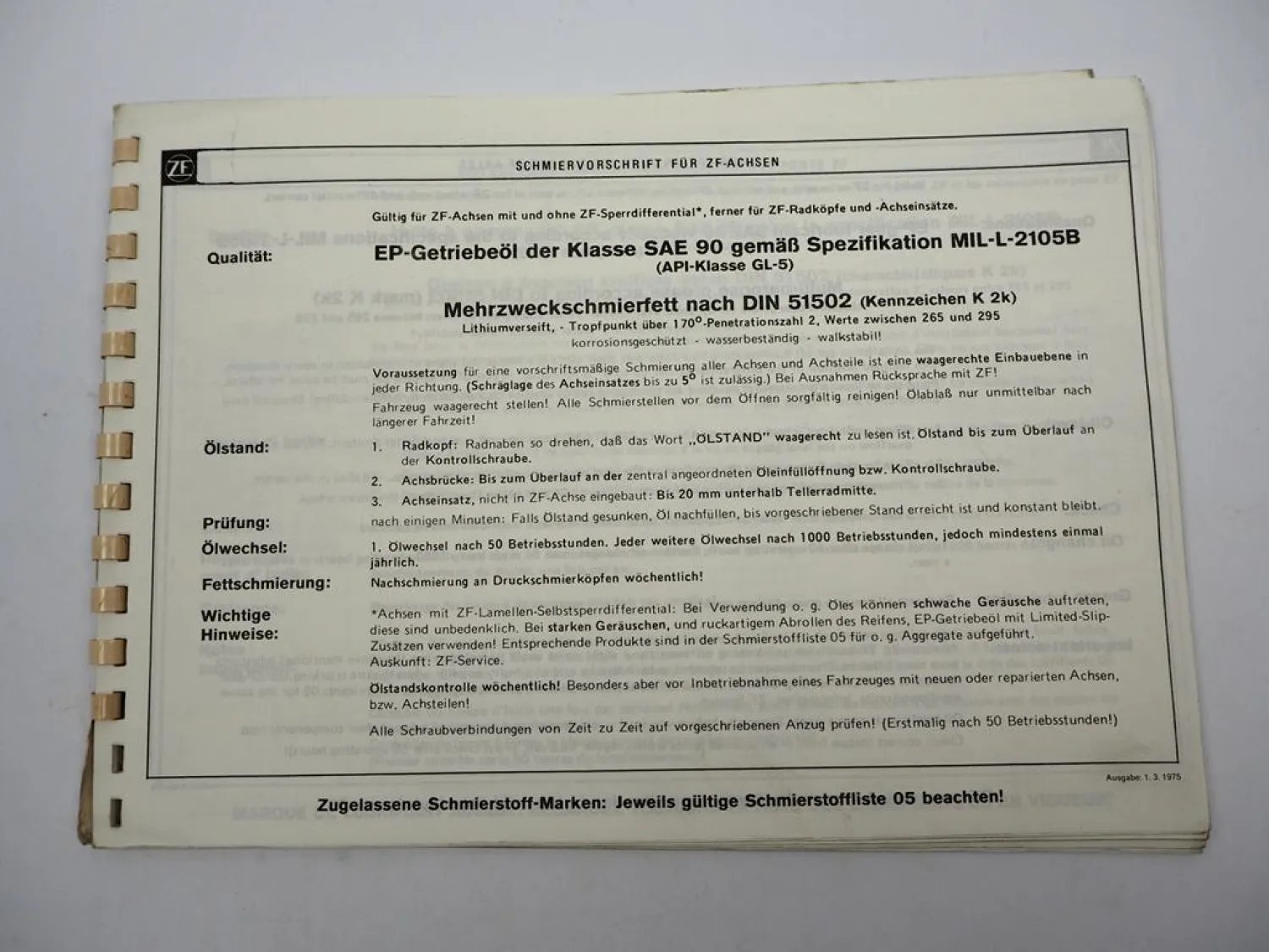 ZF AP-11/H L R Starrachse Ersatzteilliste MF Hanomag Frisch Zettelmeyer Centrozap
