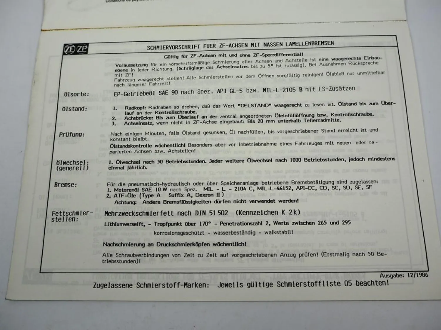 ZF AP-407 Planeten Achse Ersatzteilliste Hanomag Liebherr Parts List 06/88