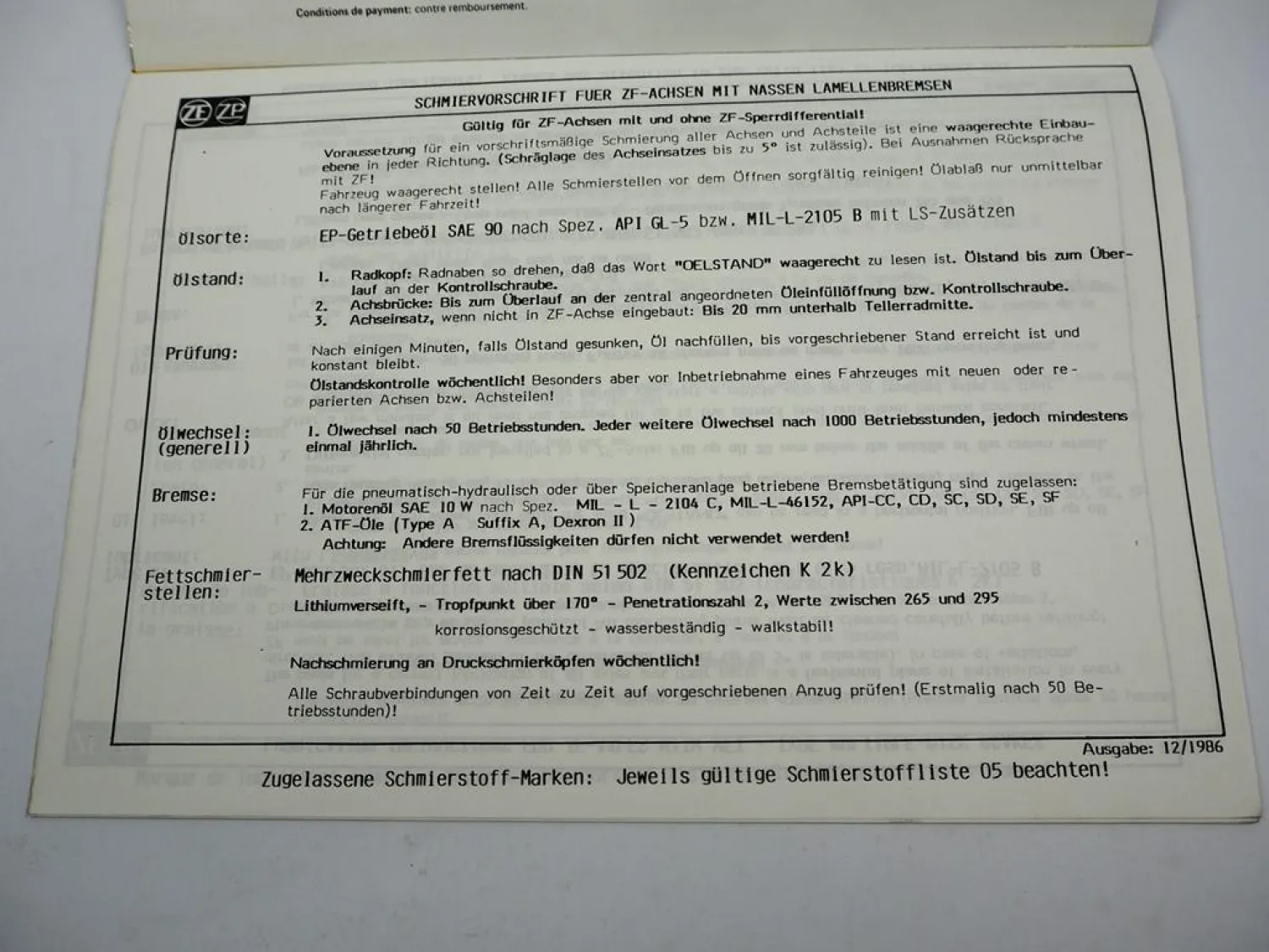 ZF AP-407 Planeten Achse Ersatzteilliste Hanomag Liebherr Parts List 07/1987