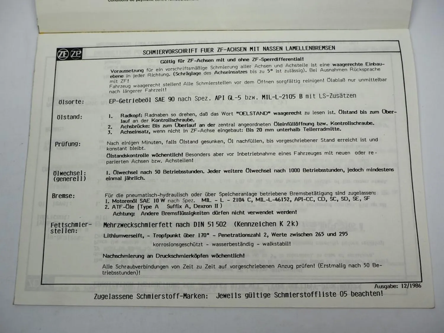 ZF AP-407 Planeten Achse Ersatzteilliste Hanomag Liebherr Parts List 12/1988