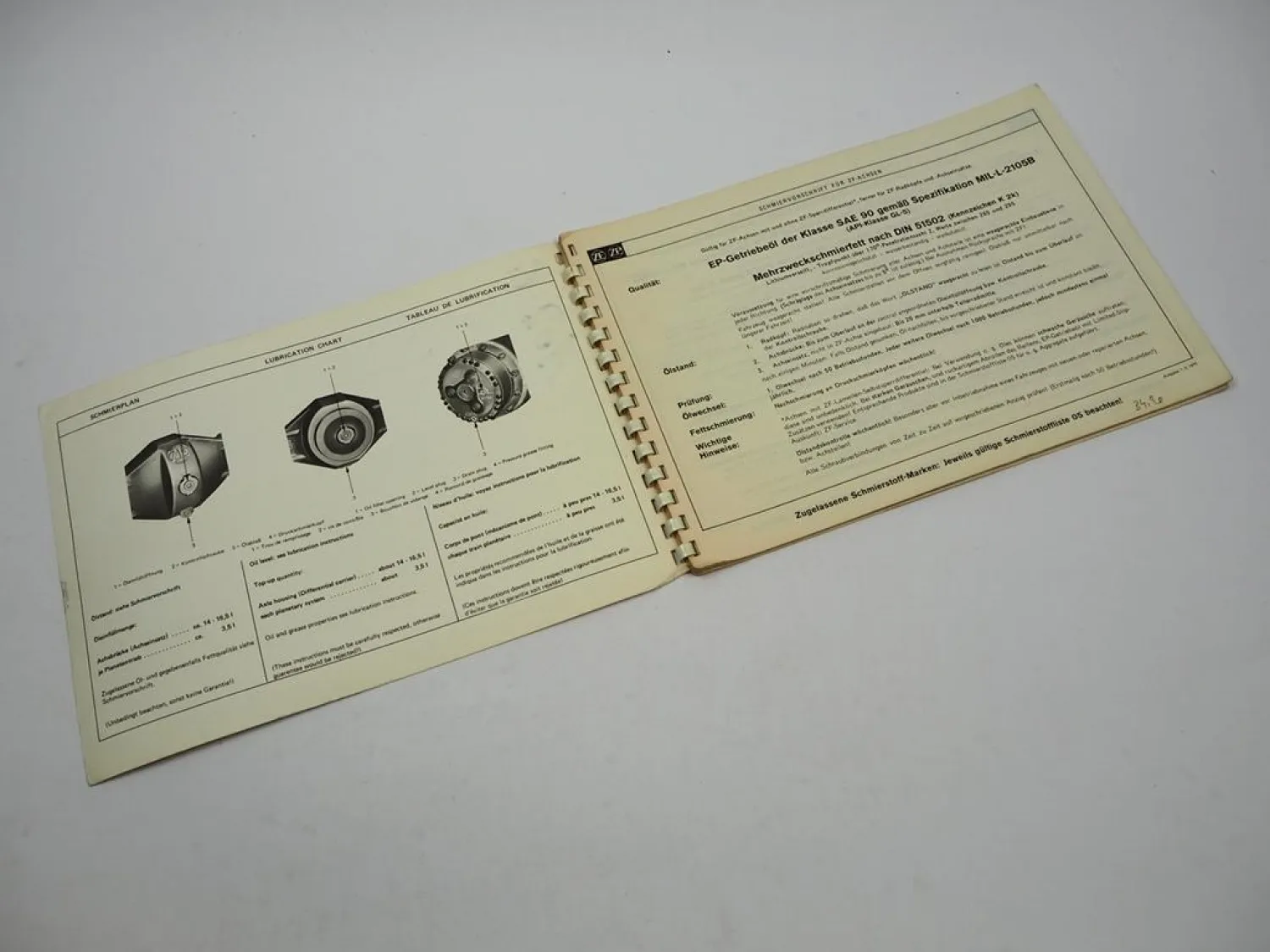 ZF AP-9/H/L Achse Ersatzteilliste MF Hanomag Zettelmeyer O&K UTB Vandel-Steiger