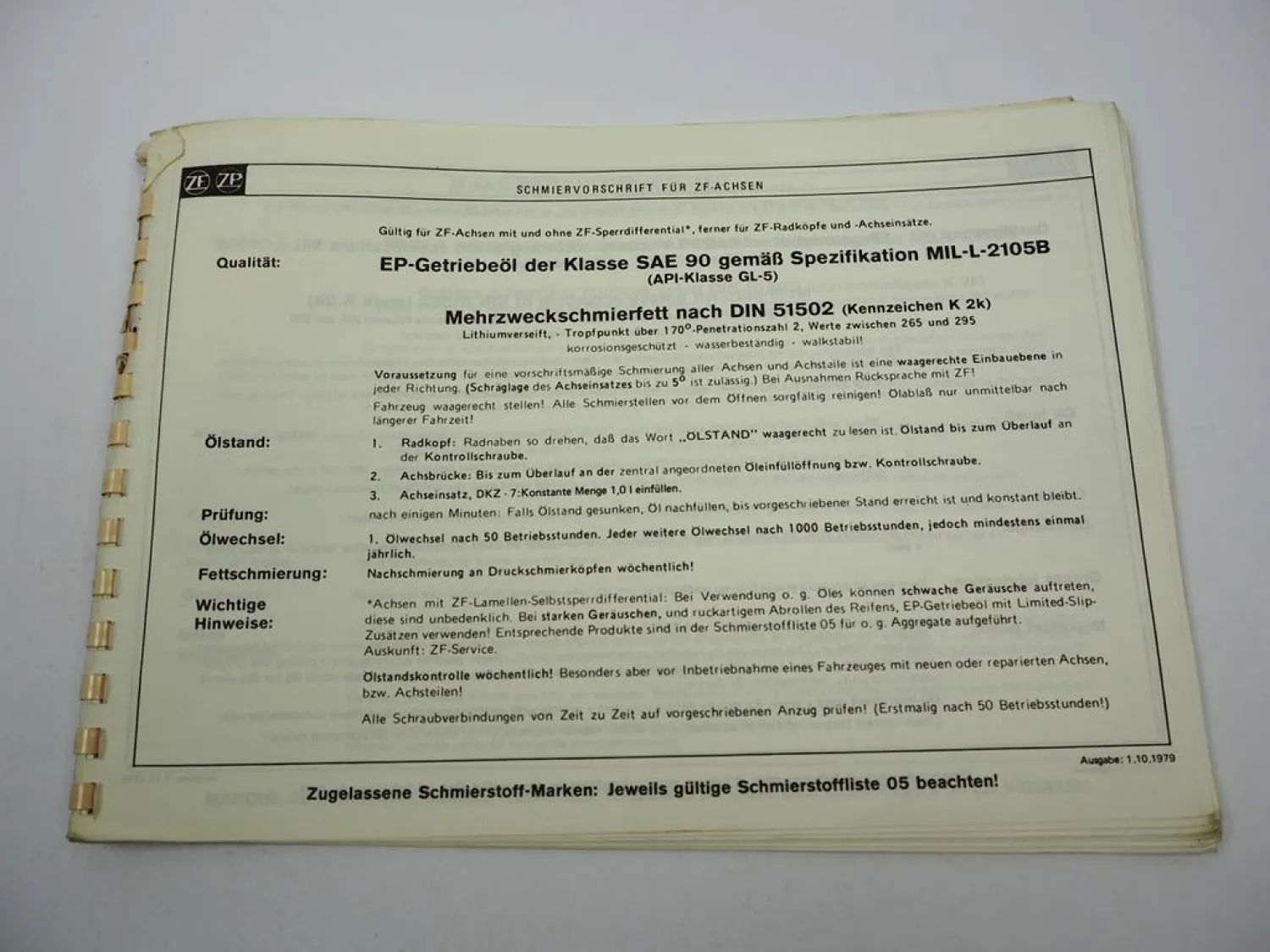 ZF AP-9/H/L Achse Ersatzteilliste MF Hanomag Zettelmeyer O&K UTB Vandel-Steiger