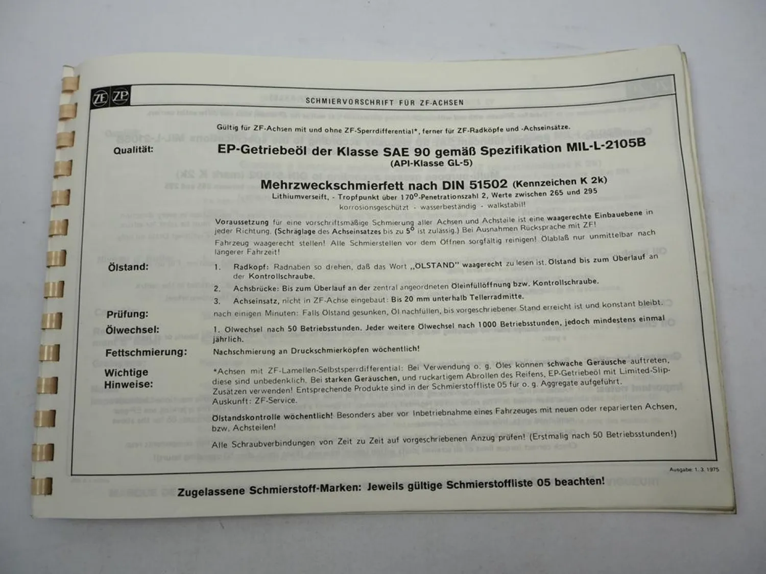 ZF AP-B 35/DK DK-7 Starrachse Ersatzteilliste Harnischfeger Parts List 02/1980