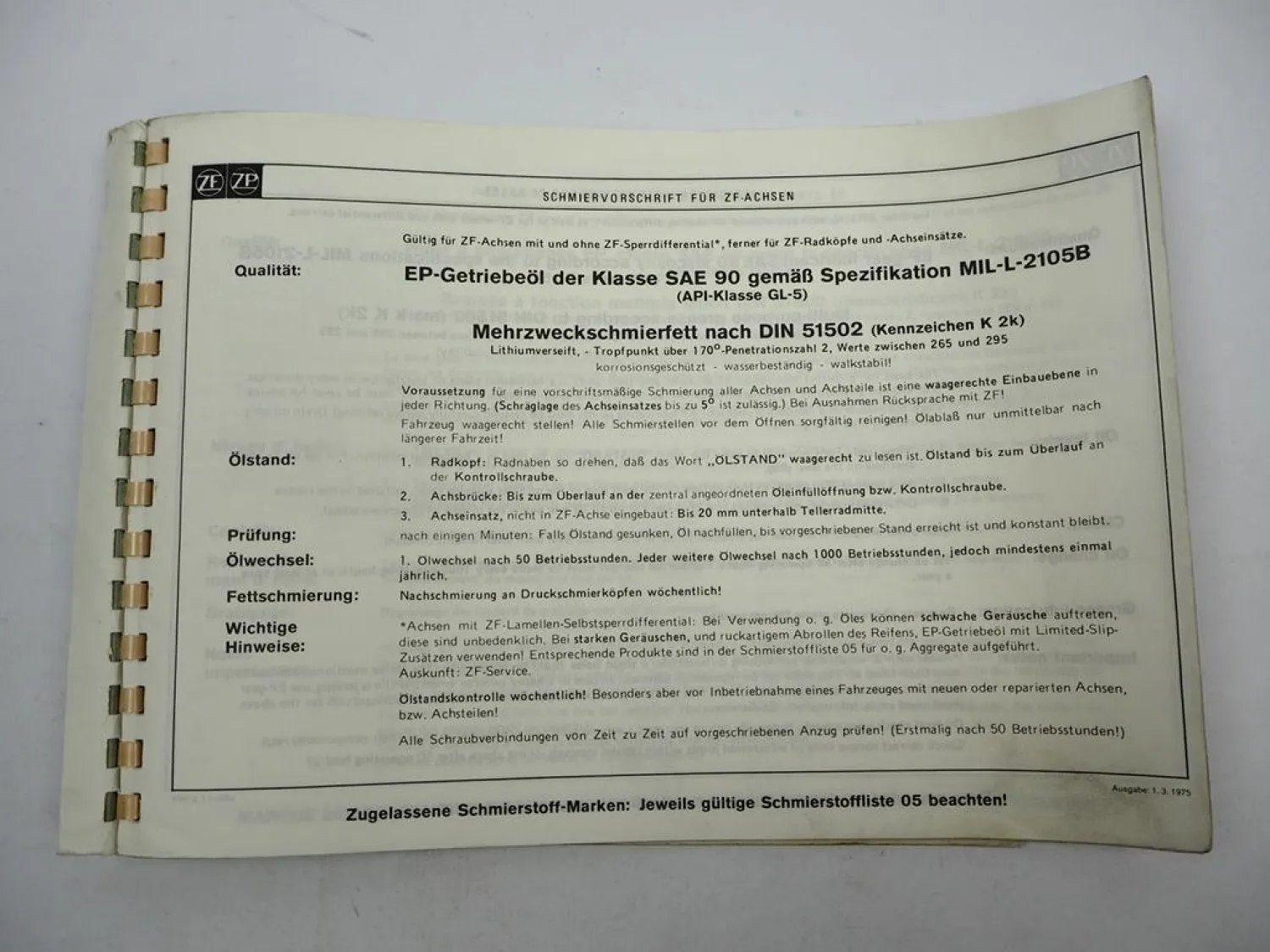 ZF AP-B 35/DK DK-7 Starrachse Ersatzteilliste Harnischfeger Parts List 02/1980