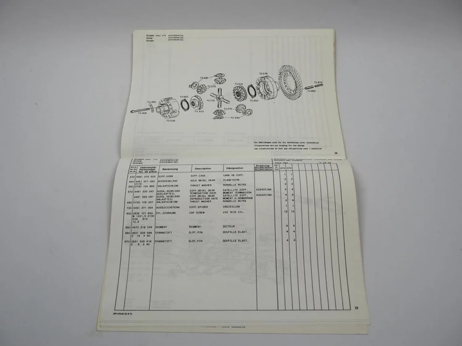 ZF AP-B 755 Planetenachse 2 HL 100 Getriebe Ersatzteilliste Liebherr 06/1995