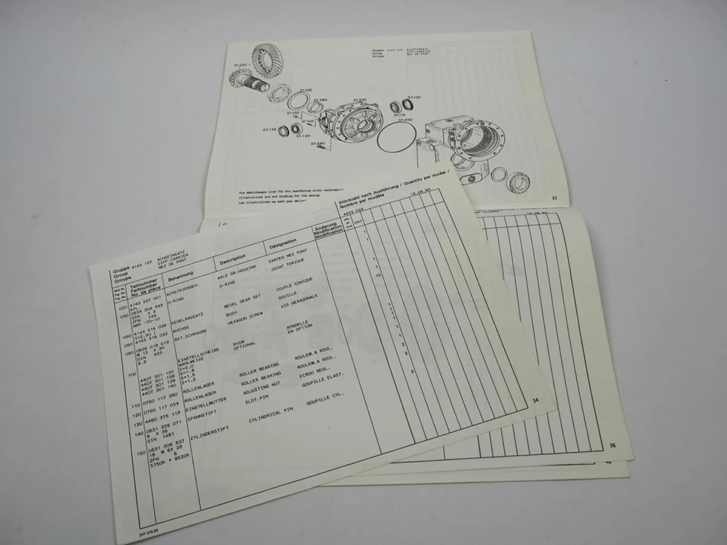 ZF AP--B 755 Planetenachse Getriebe 2HL 100 Ersatzteilliste Liebherr Parts List