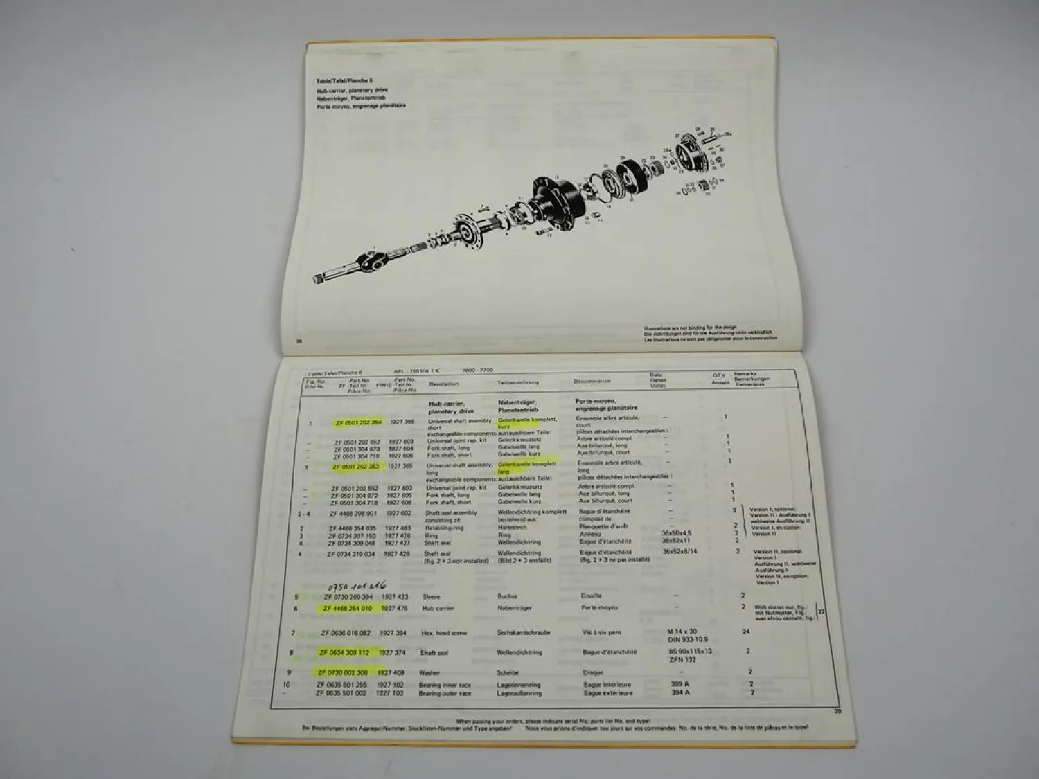 ZF APL-1351/A2K APL-1551/A1K - 4WD Planetenlenkachse Ersatzteilliste Case 10/92