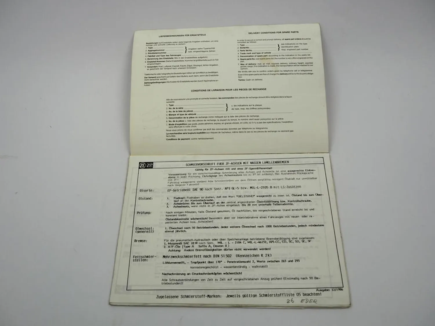 ZF APL-355/B Planetenlenkachse Ersatzteilliste Eder Caterpillar Zeppelin 1986