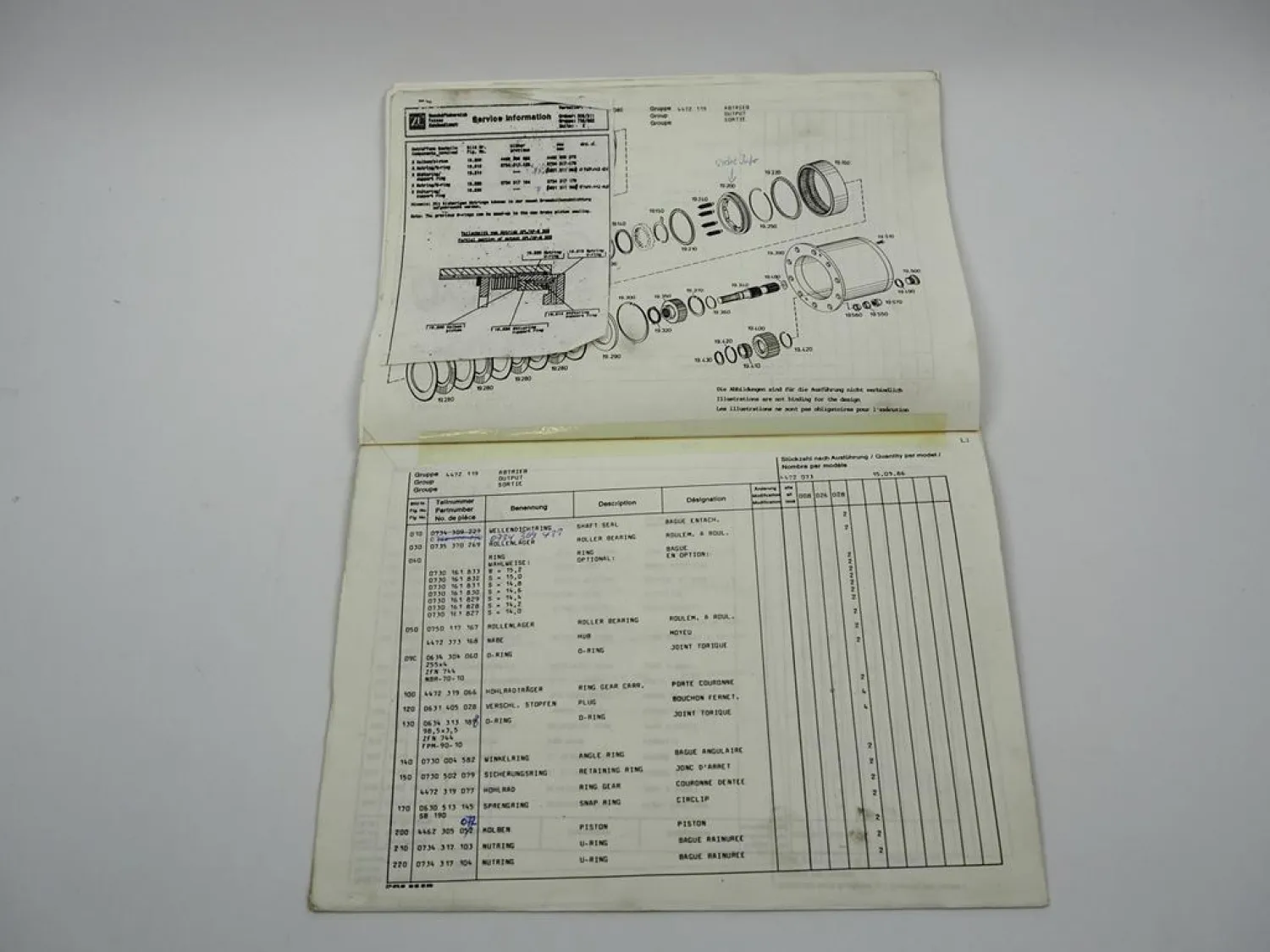 ZF APL-355/B Planetenlenkachse Ersatzteilliste Eder Caterpillar Zeppelin 1986